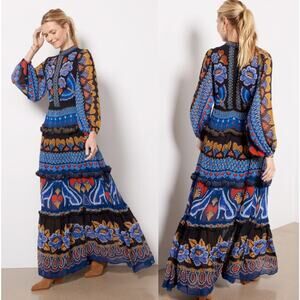 NEW Farm Rio Ainika Sparkle Long-Sleeve Maxi Dress Sparkle Black Size Medium